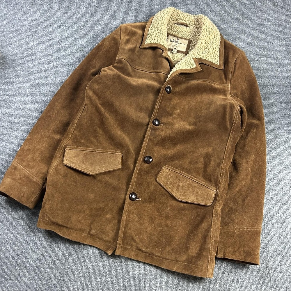 Wilsons Coat Mens Small Brown Leather Sherpa Collar Western Lined Overcoat